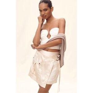 NEW By Anthropologie Light Pink Silky Belted Utility Mini Skirt Size 4 or 8